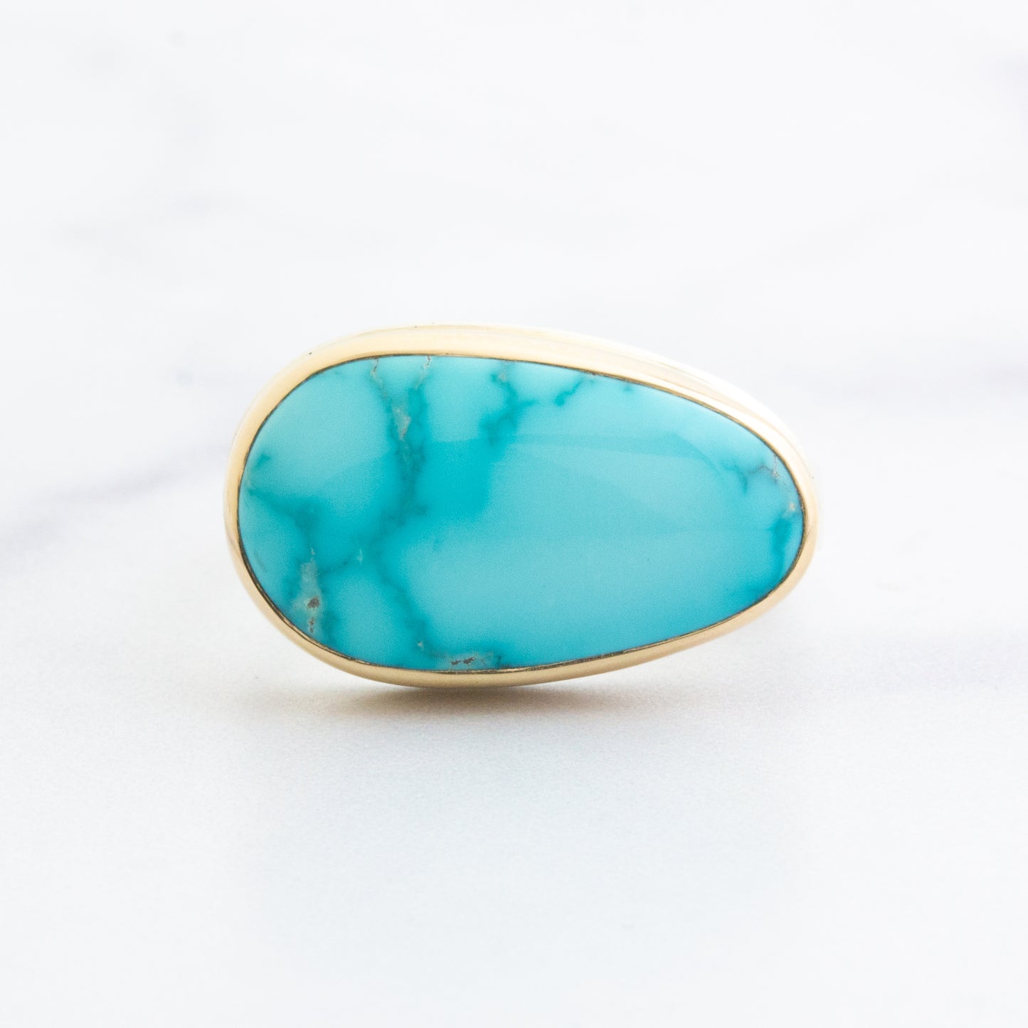 Sterling & 14K Gold Lone Mountain Turquoise Ring