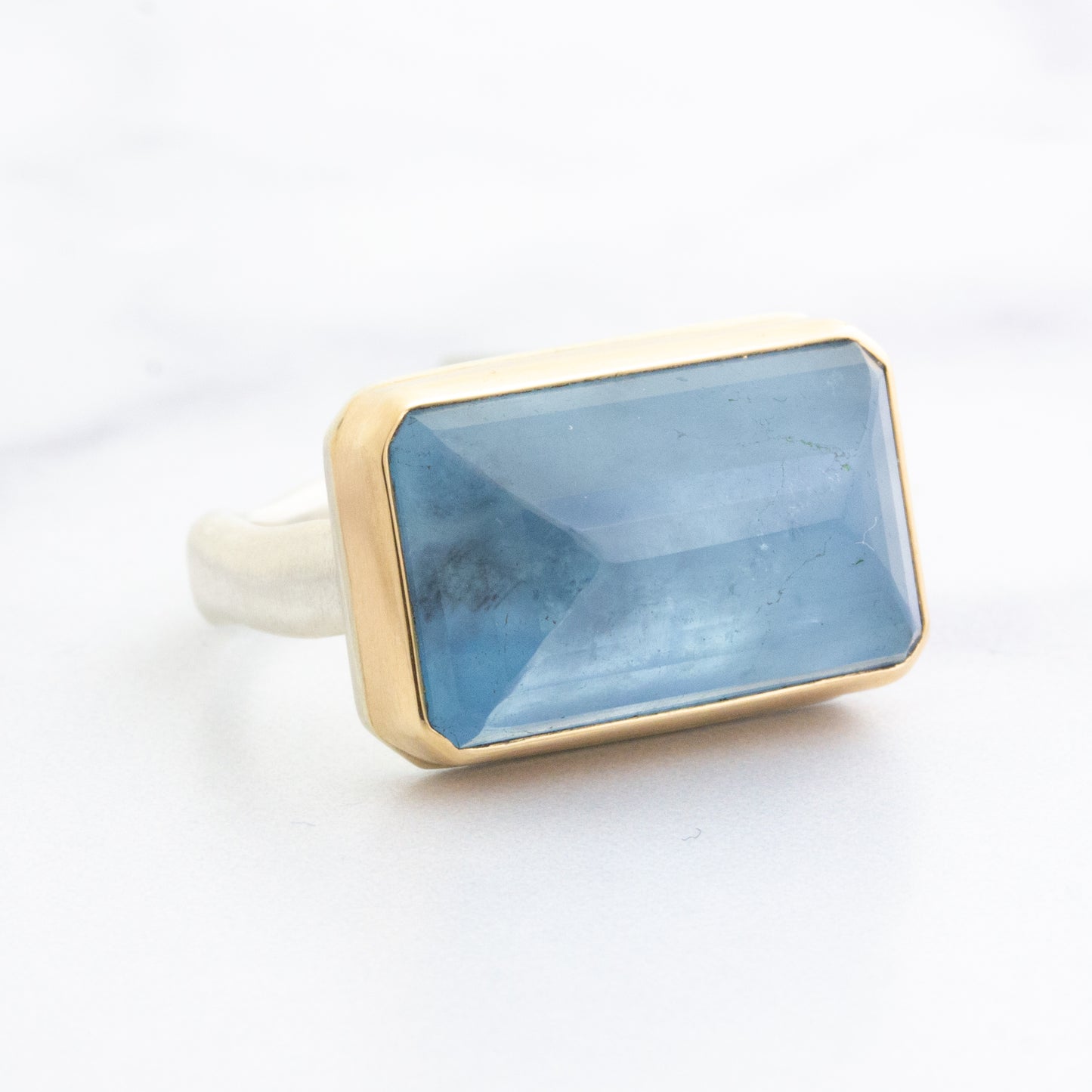 Sterling & 14K Gold Rectangular Aquamarine Ring
