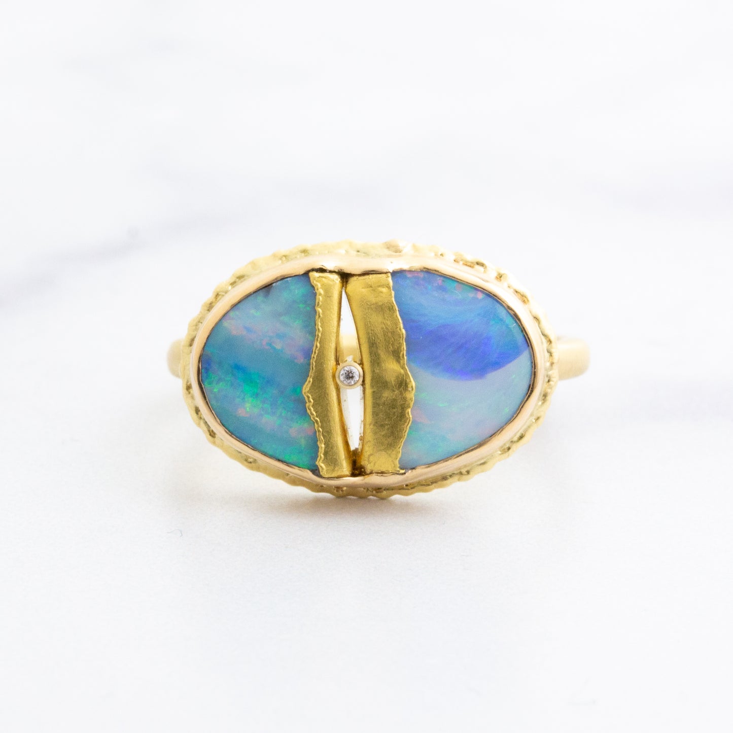 18K Golden Joinery Boulder Opal & Diamond Ring