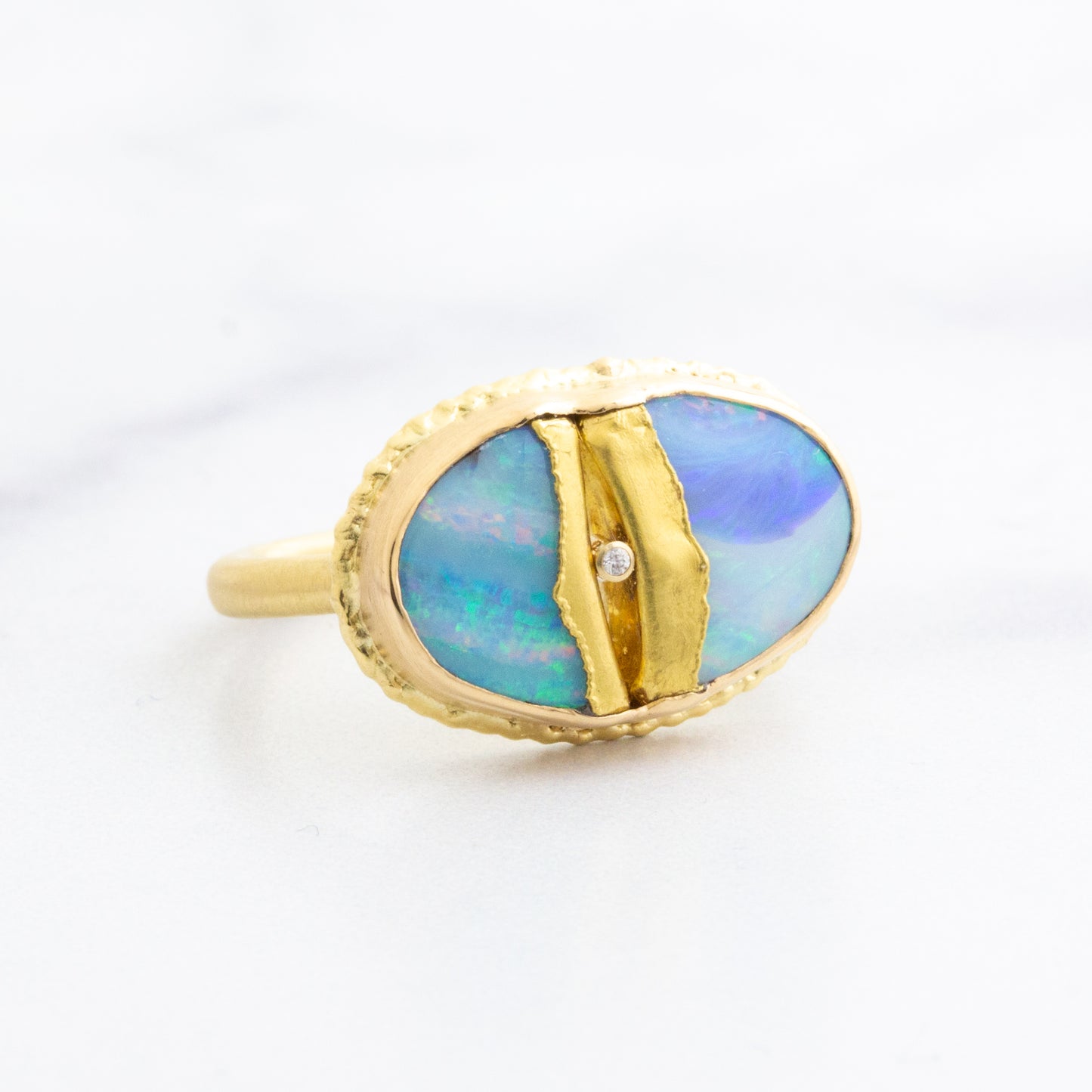 18K Golden Joinery Boulder Opal & Diamond Ring