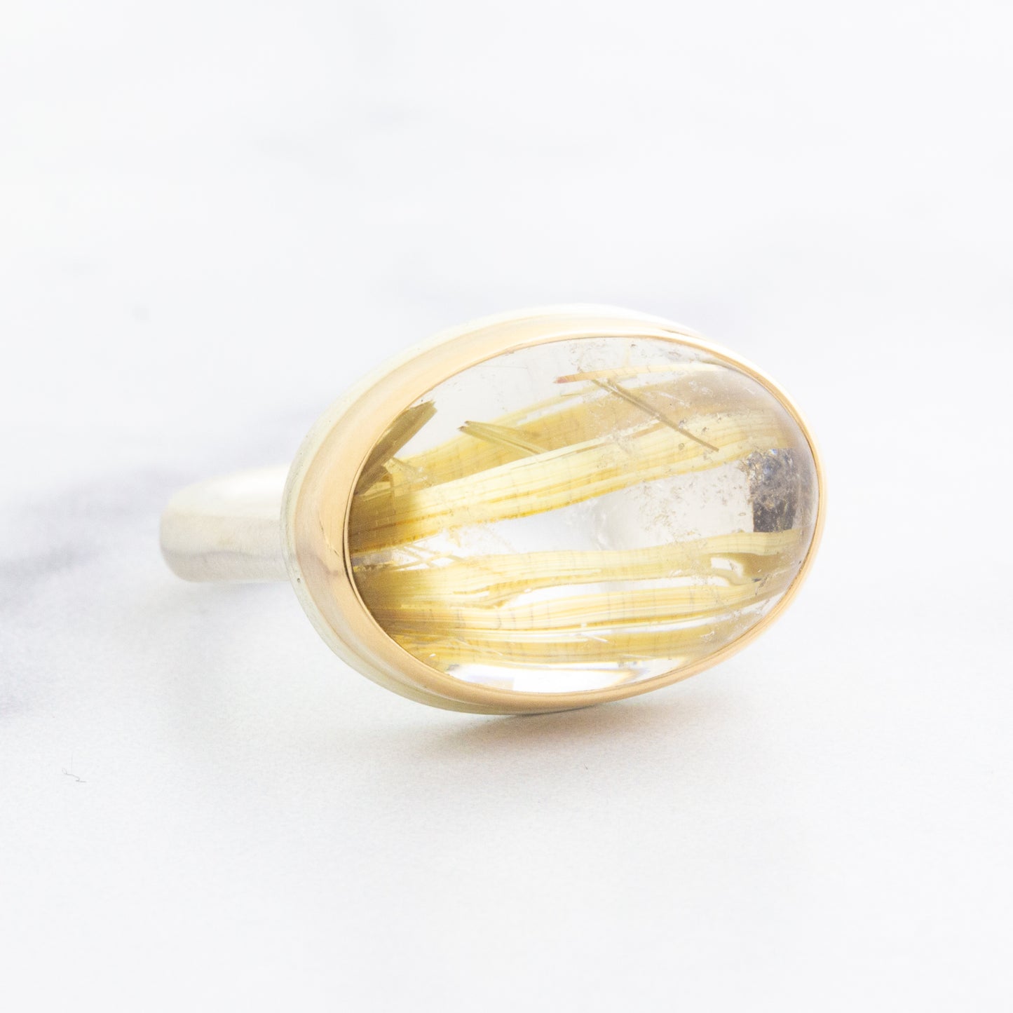 Sterling & 14K Gold Oval Rutilated Quartz Ring