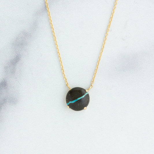 14K Gold Black Water Turquoise Necklace