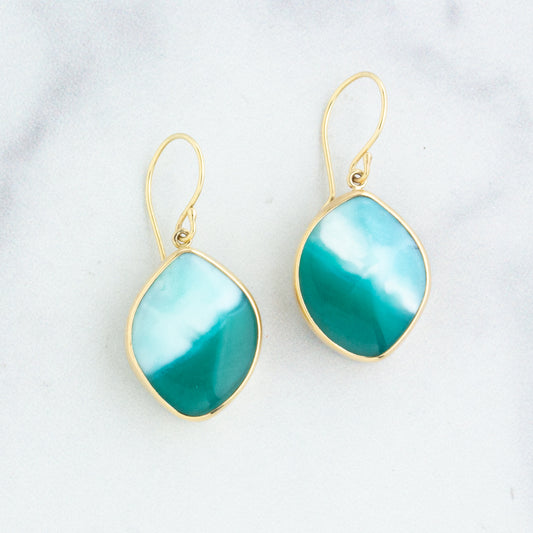 Sterling & 14K Gold Asymmetrical Indonesian Blue Opal Earrings