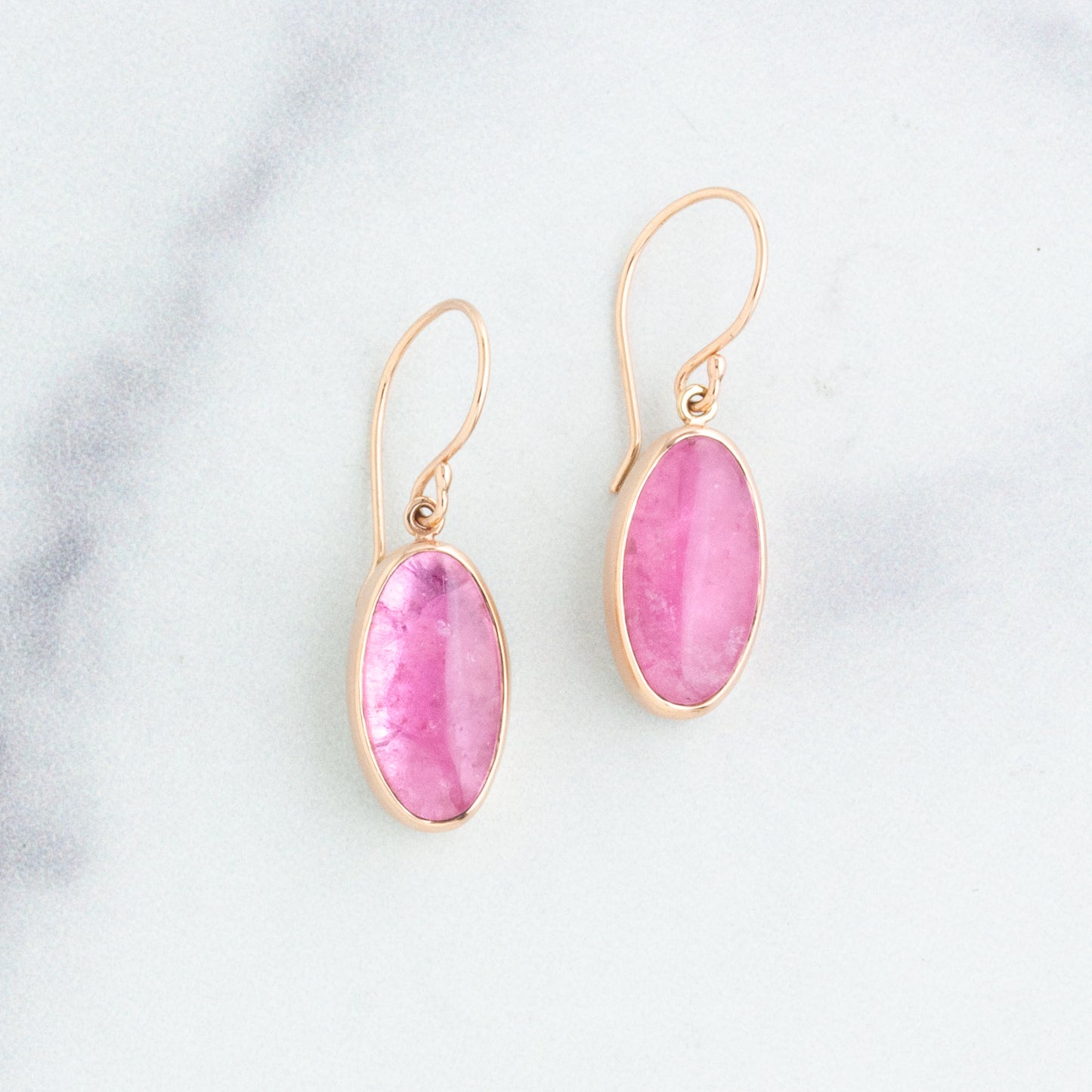 Sterling & 14K Rose Gold Pink Tourmaline Earrings