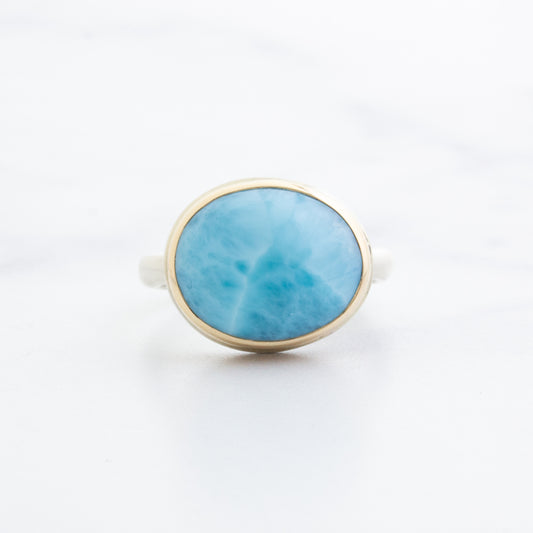 Sterling & 14K Gold Oval Larimar Ring