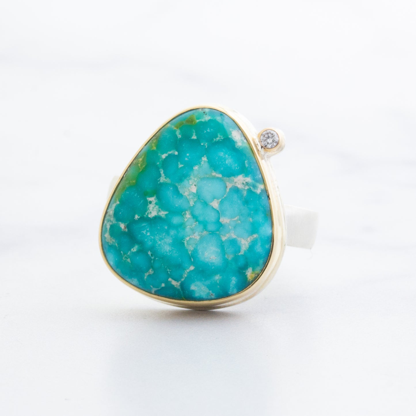 Sterling & 14K Gold Sonoran Mountain Turquoise & Diamond Ring