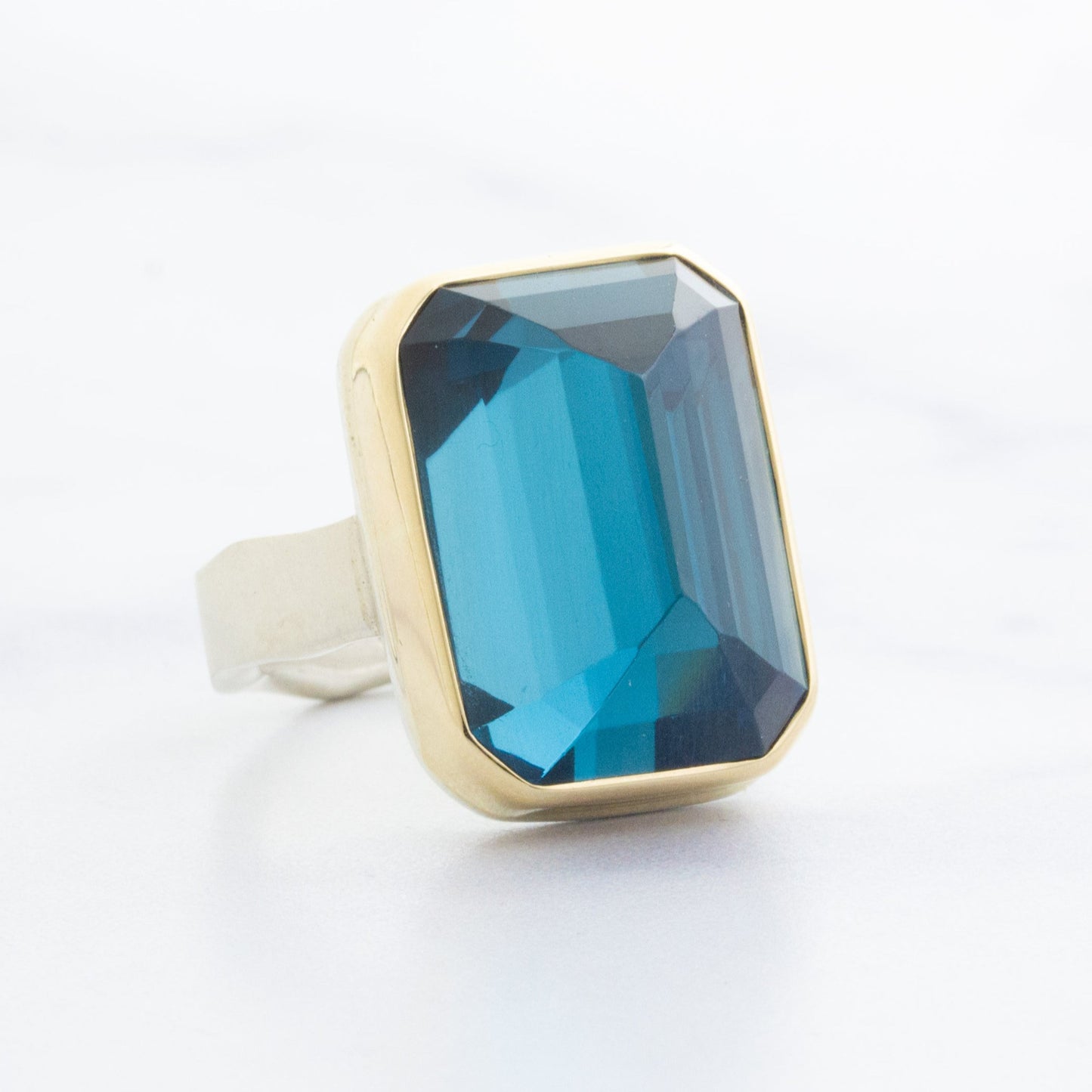 Sterling & 14K Gold Rectangular London Blue Topaz Ring