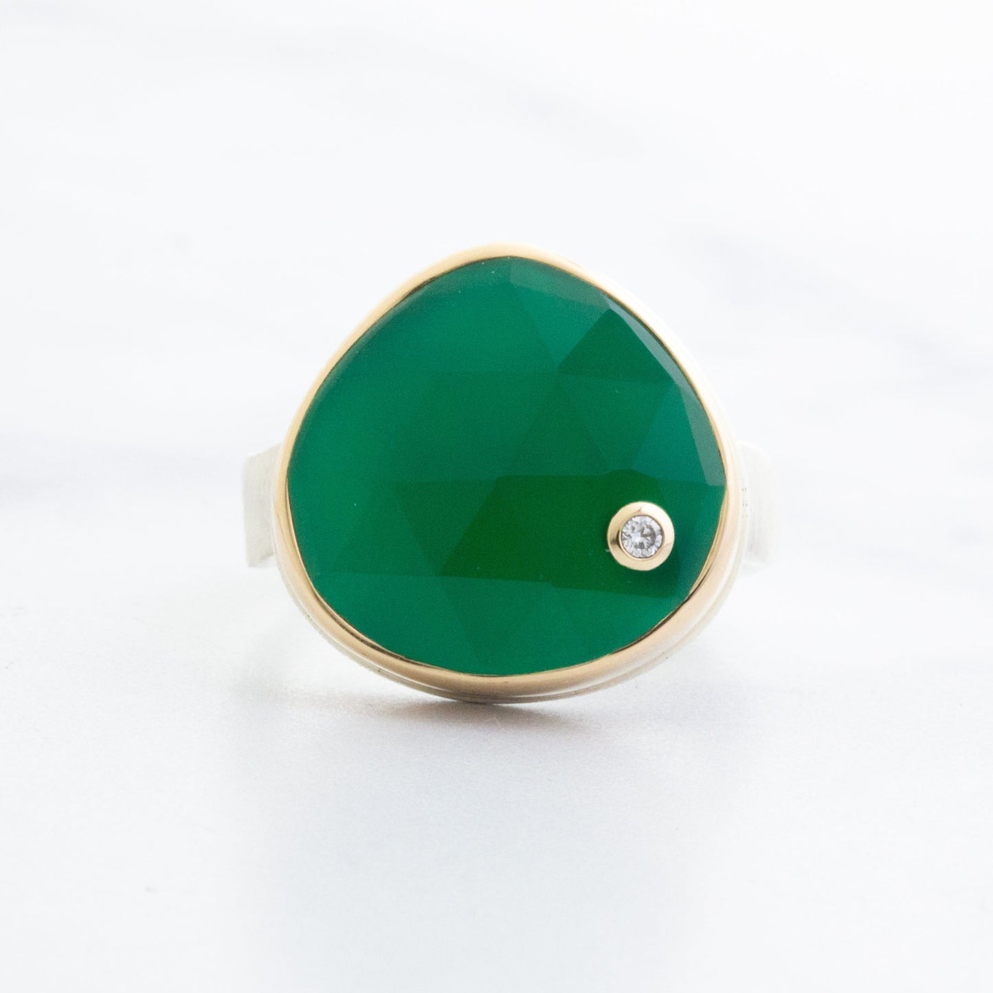 Sterling & 14K Gold Green Onyx & Diamond Ring