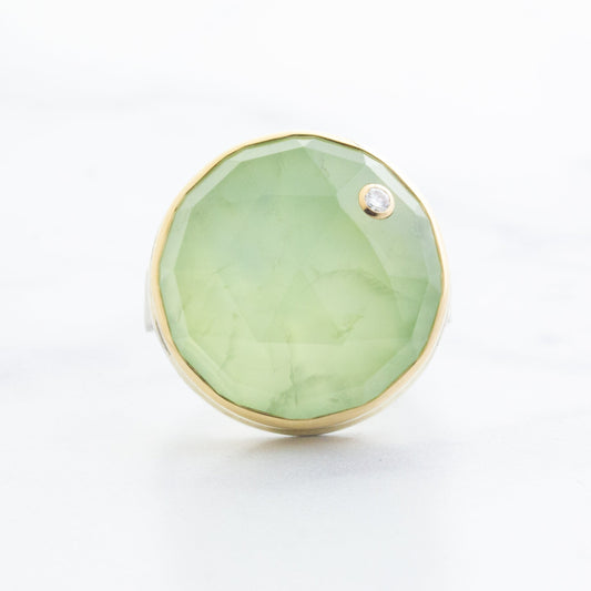 Sterling & 14K Gold Prehnite & Diamond Ring