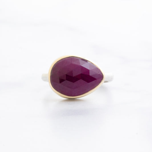 Sterling & 14K Gold Teardrop Indian Ruby Ring