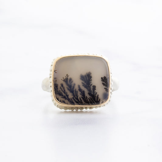 Sterling Lava Edge & 14K Gold Dendritic Agate Ring