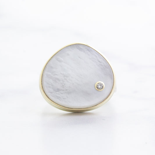 Sterling & 14K Gold Mother of Pearl & Diamond Ring