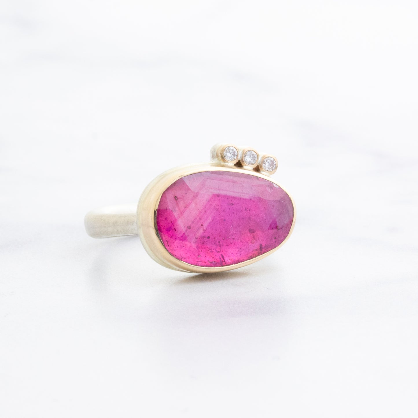 Sterling & 14K Gold African Ruby & Diamond Ring