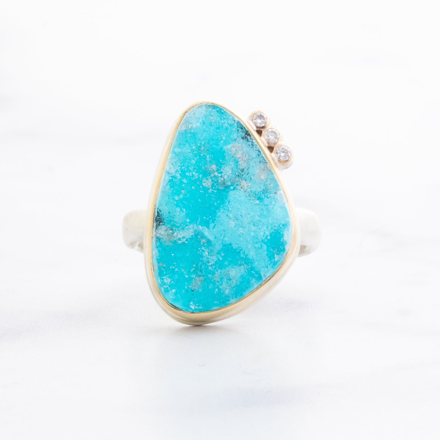 Sterling & 14K Gold Chrysocolla Drusy & Diamond Ring