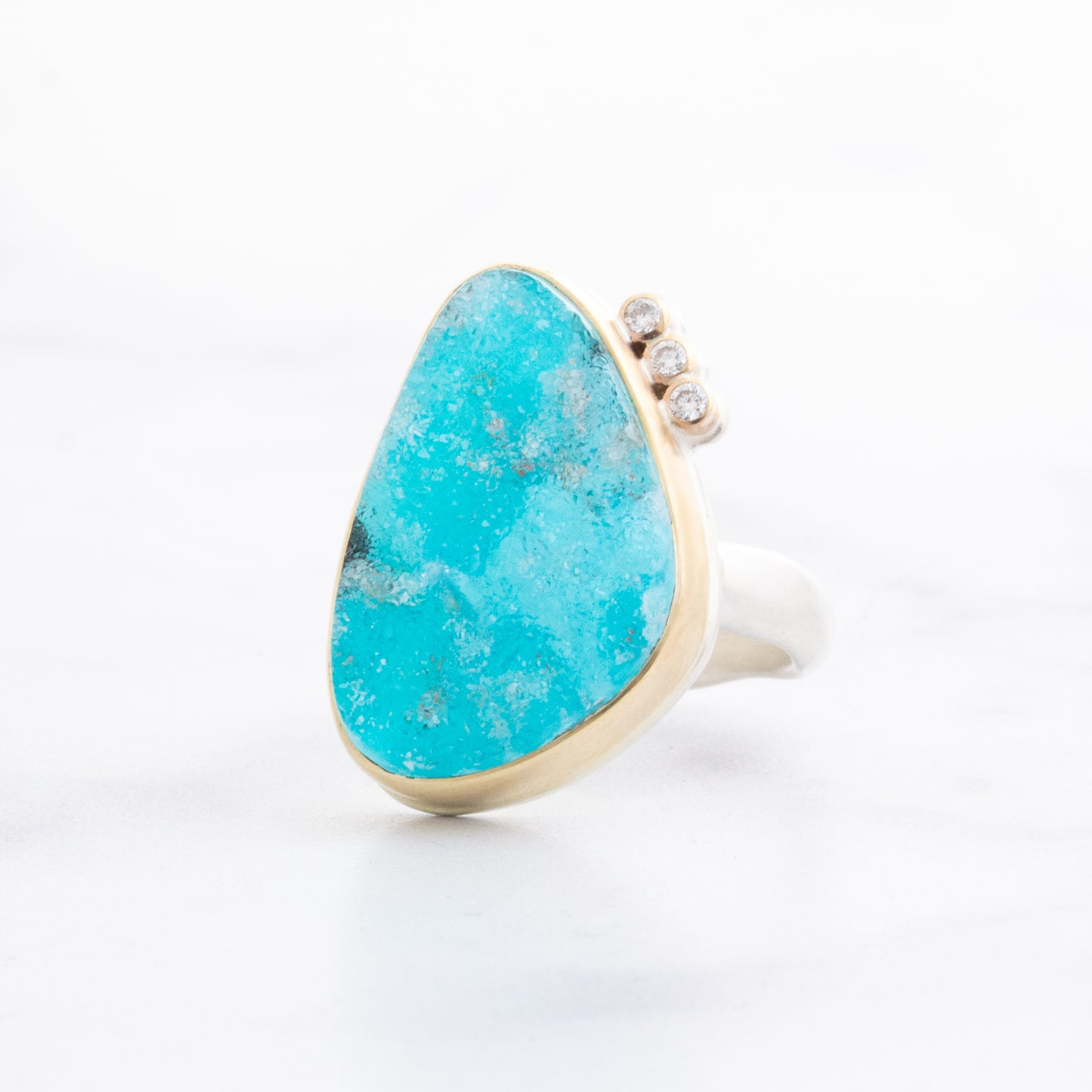 Sterling & 14K Gold Chrysocolla Drusy & Diamond Ring