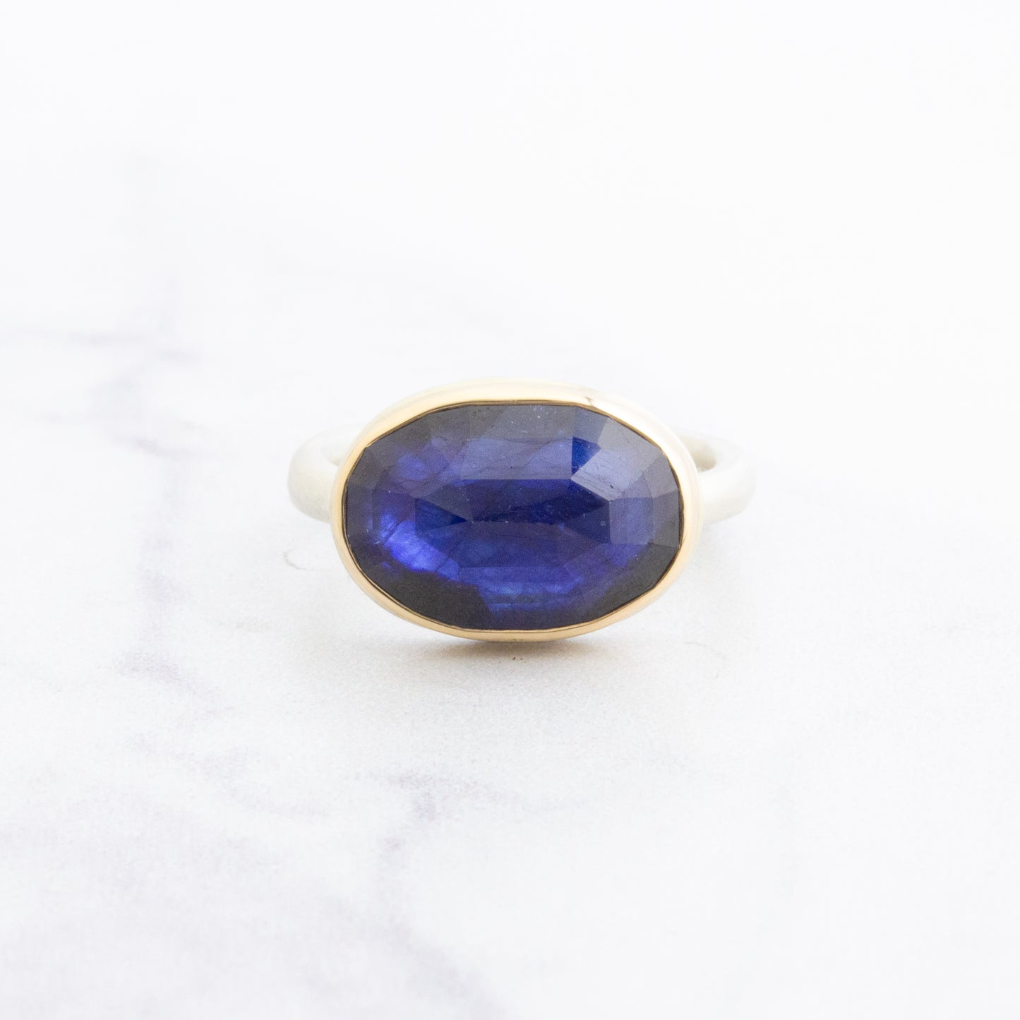Sterling & 14K Gold Oval Blue Sapphire Ring