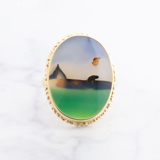 14K Gold Landscape Agate Ring