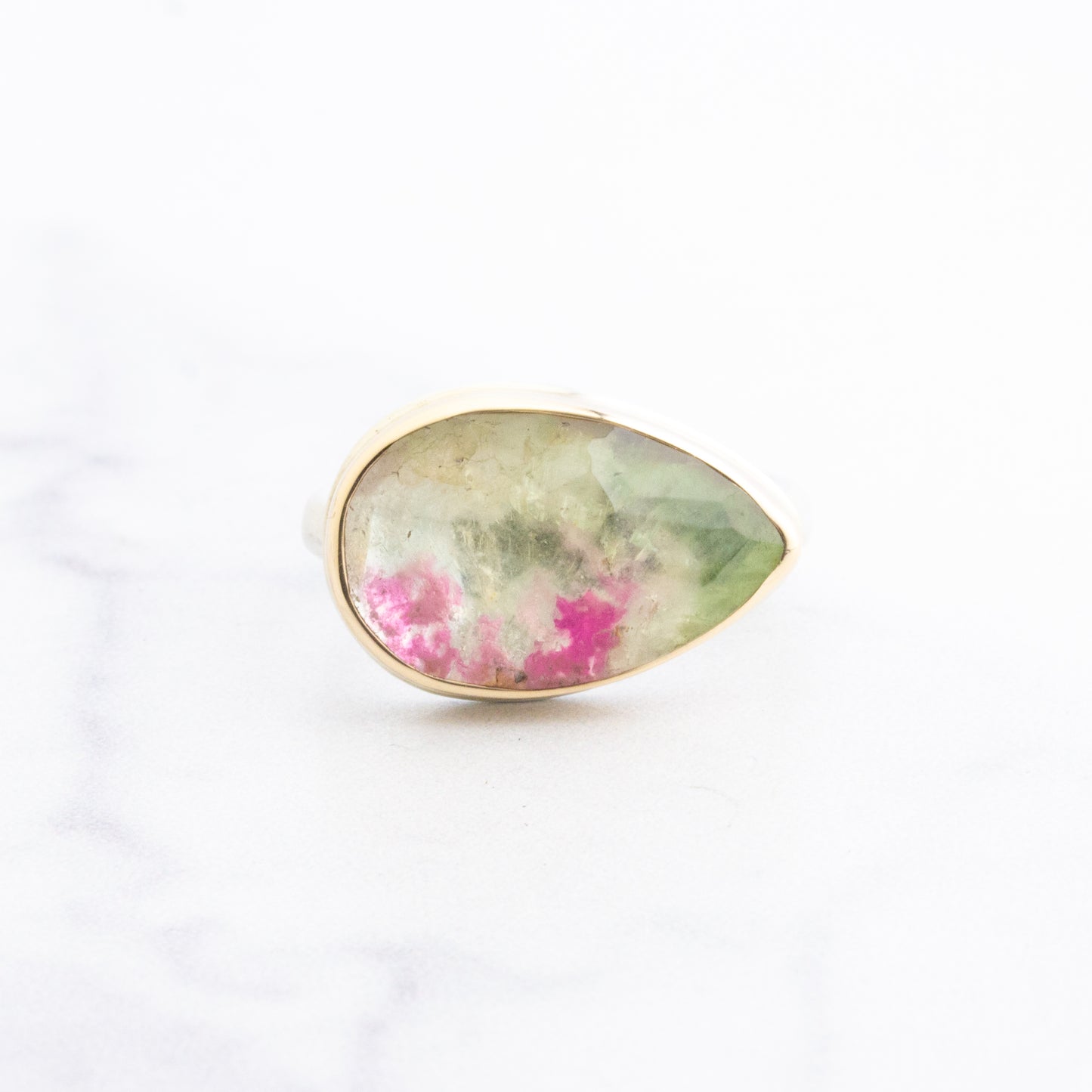 Sterling & 14K Gold Teardrop Watermelon Tourmaline Ring