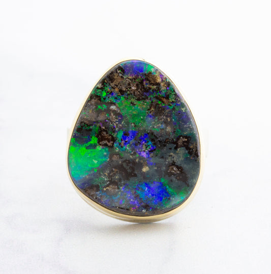 Sterling & 14K Gold Vertical Boulder Opal Ring