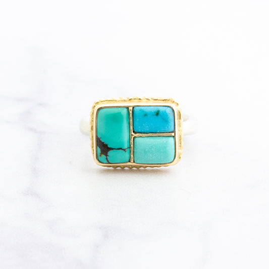 Sterling & 14K Golden Fusion Hubei Turquoise Ring