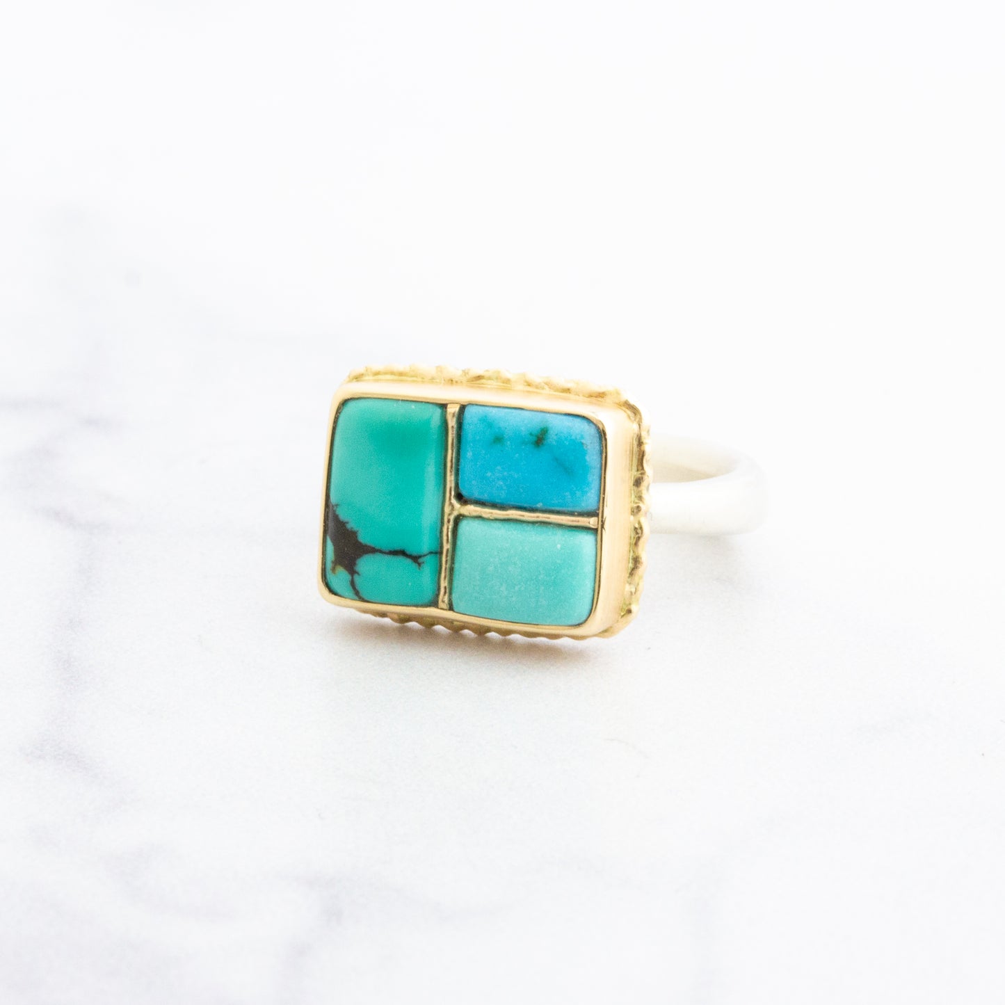 Sterling & 14K Golden Fusion Hubei Turquoise Ring