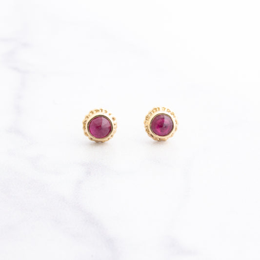 14K Gold Small African Ruby Post Earrings