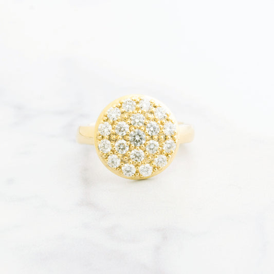 14K Gold Large Round Diamond Pave Cluster Ring