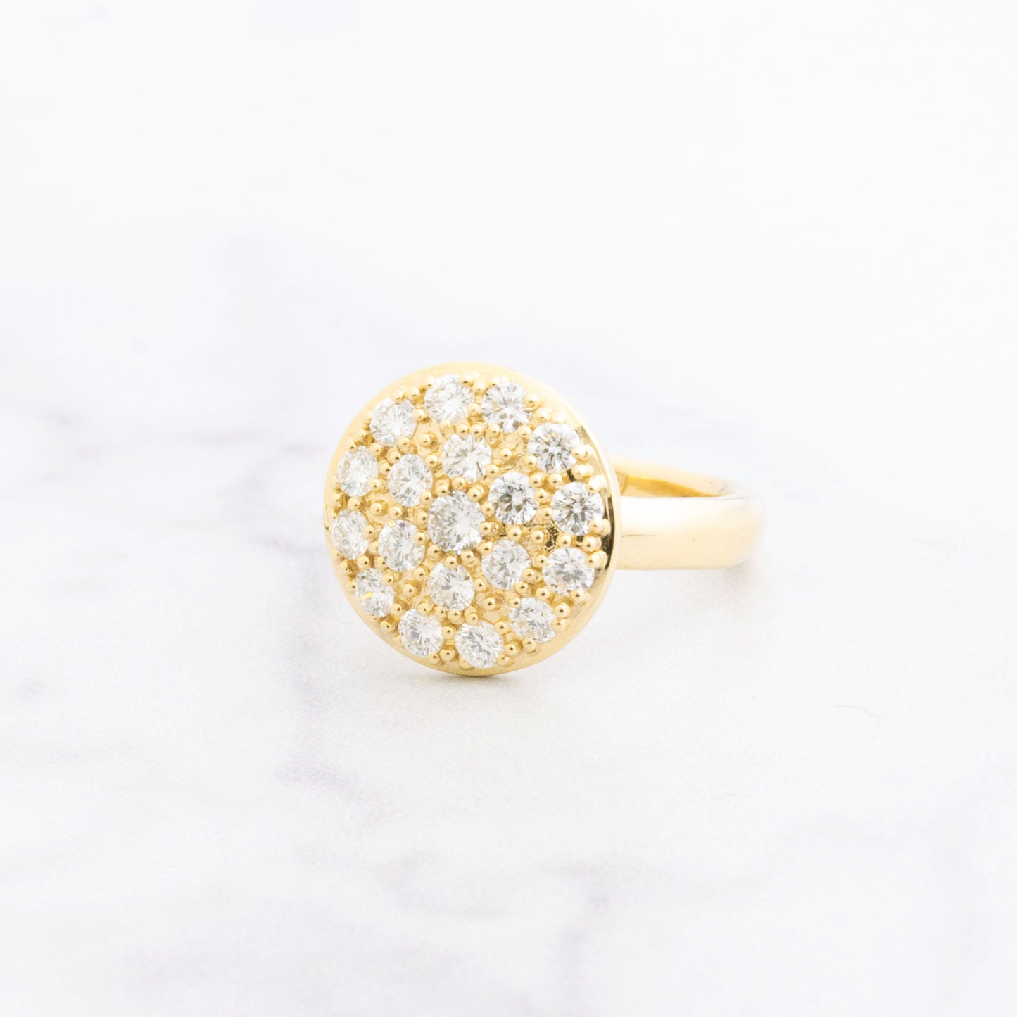 14K Gold Large Round Diamond Pave Cluster Ring
