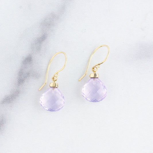14K Gold Small Lavender Amethyst Drop Earrings