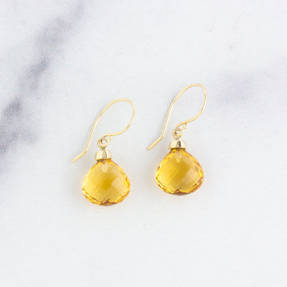 14K Gold Small Citrine Drop Earrings