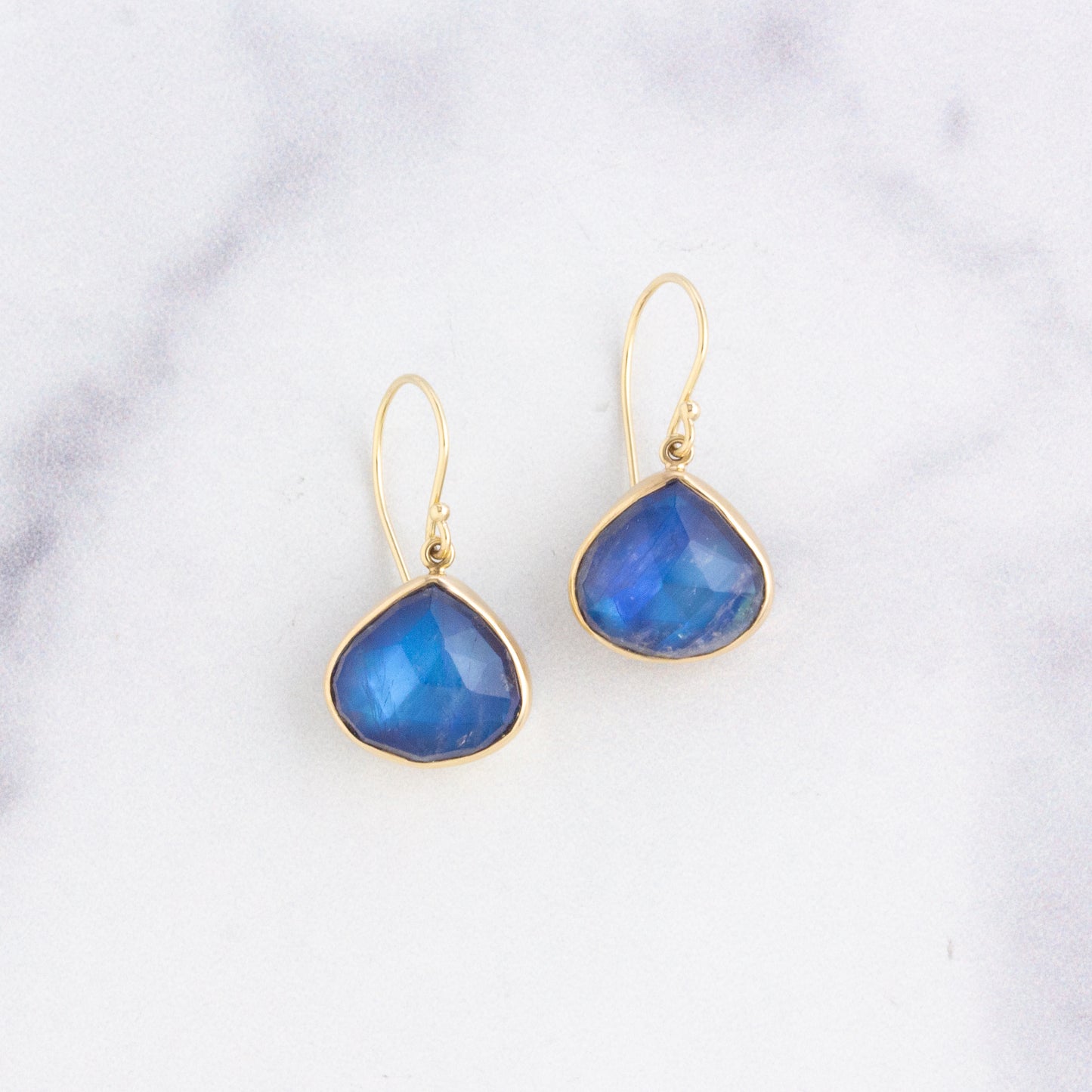 Sterling & 14K Gold Lotus Rainbow Moonstone Earrings