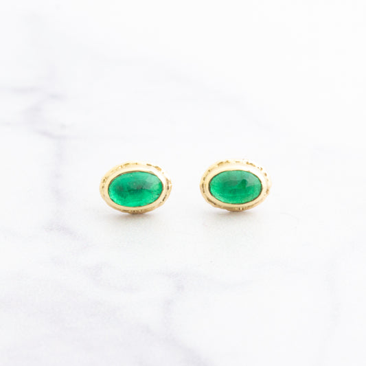 14K Gold Emerald Post Earrings
