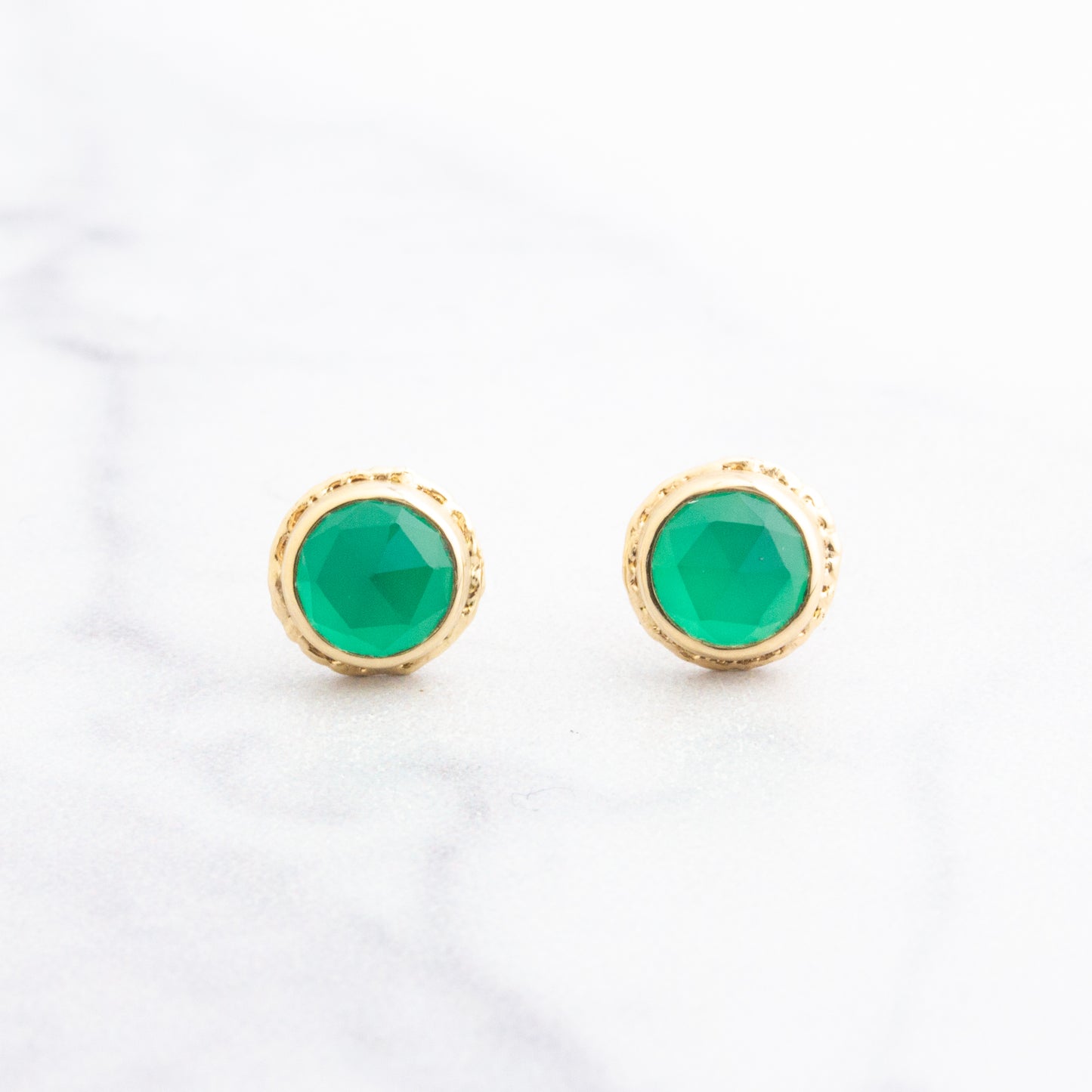 14K Gold Green Onyx Post Earrings