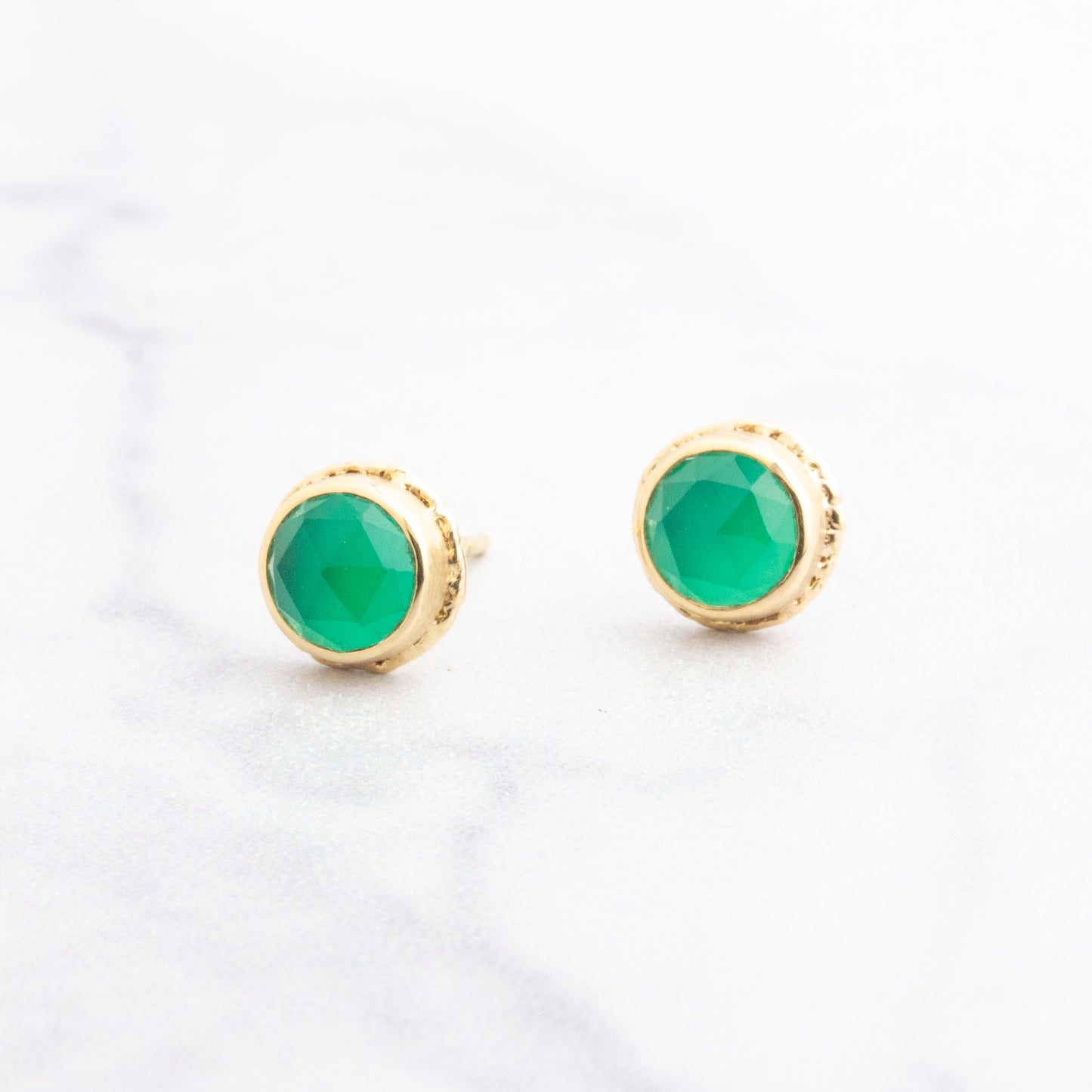 14K Gold Green Onyx Post Earrings