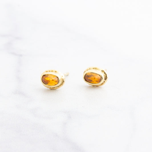 14K Gold Small Spessartite Post Earrings