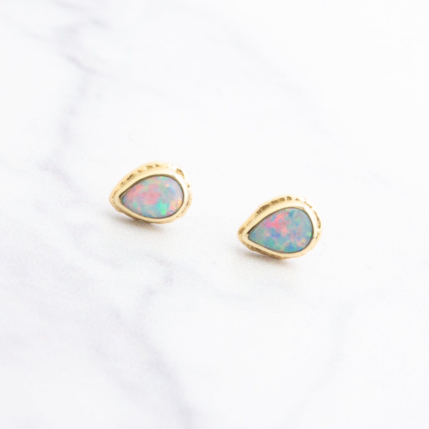 14K Gold Teardrop Australian Opal Post Earrings