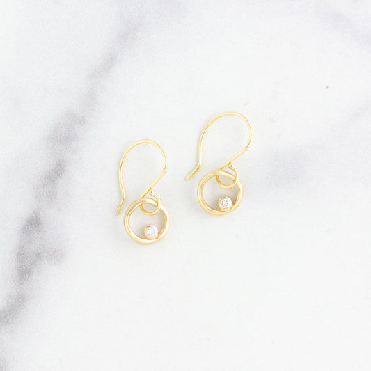 14K Gold Diamond Organic Circle Earrings