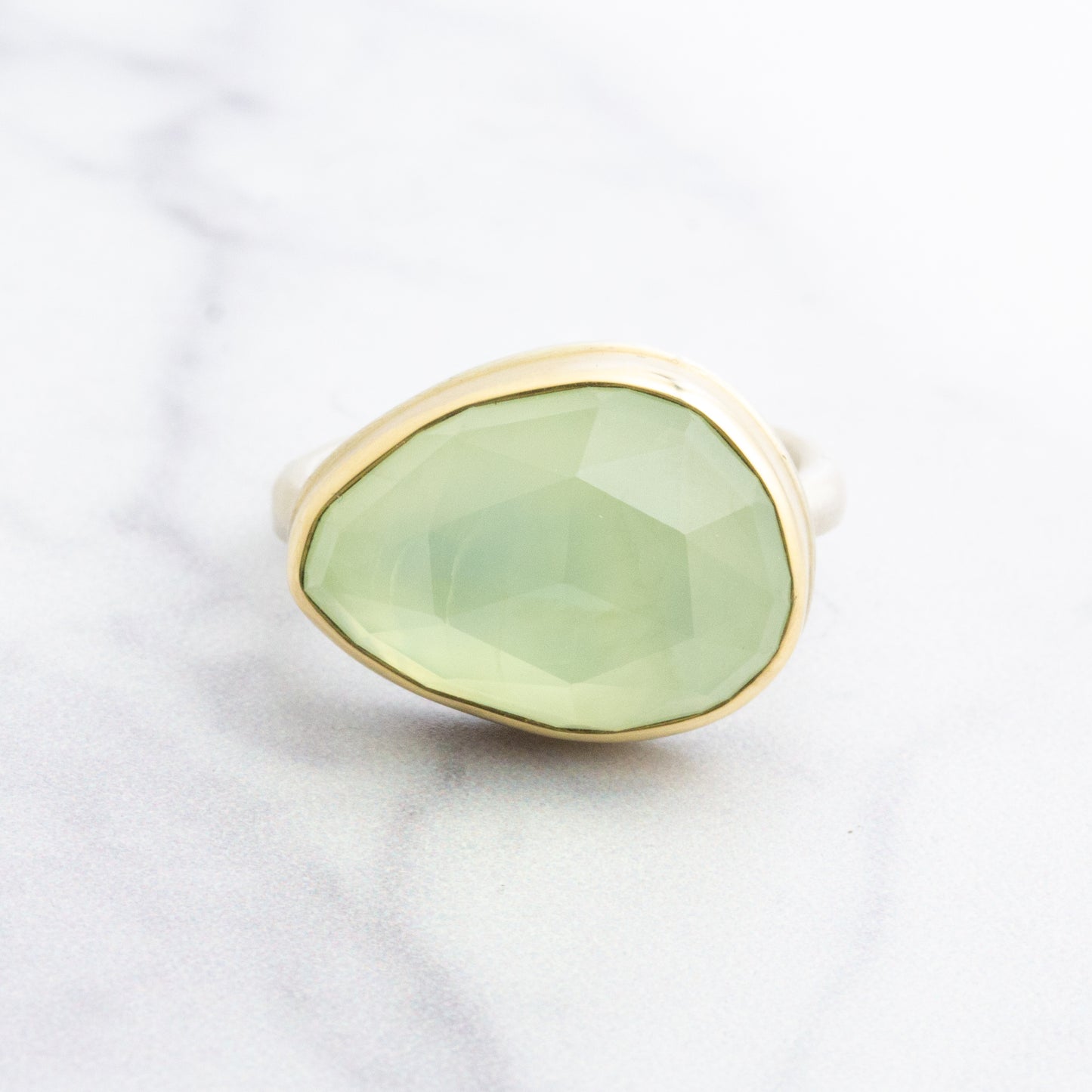 Sterling & 14K Gold Prehnite Ring