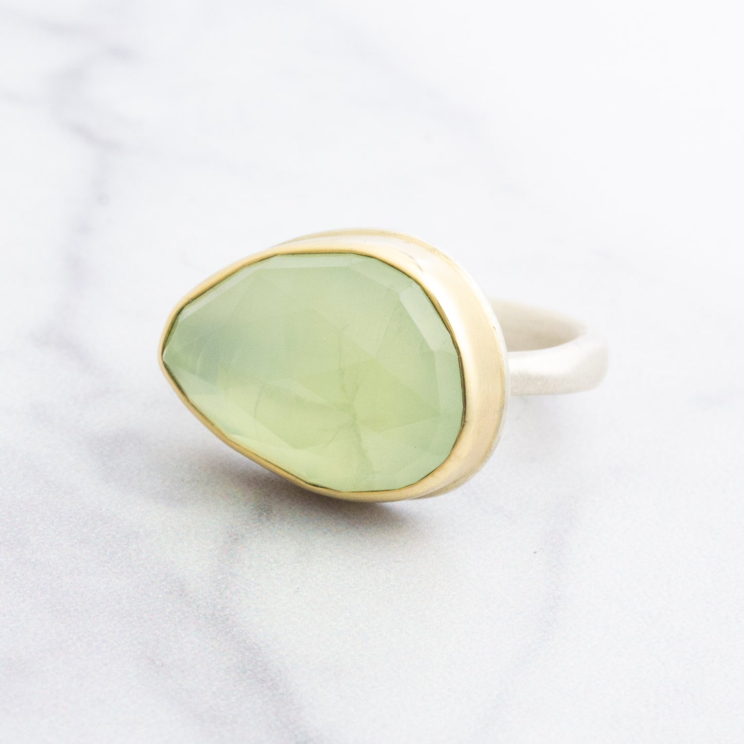 Sterling & 14K Gold Prehnite Ring