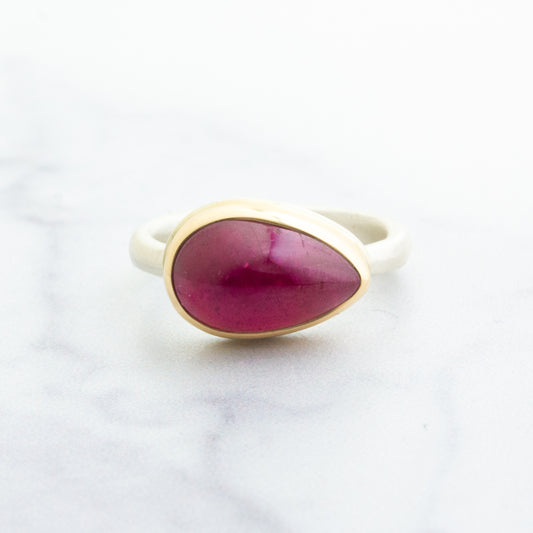 Sterling & 14K Gold Teardrop African Ruby Ring