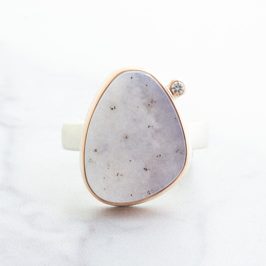 Sterling & 14K Rose Gold Lavender Brazilian Drusy & Diamond Ring