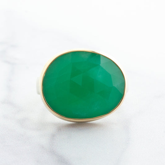 Sterling & 14K Gold Chrysoprase Ring