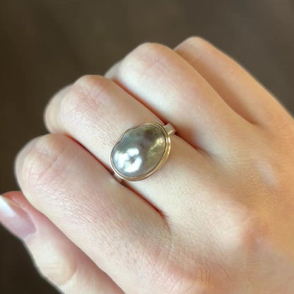 Sterling & 14K Gold Keshi Tahitian Pearl Ring