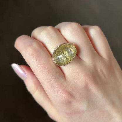 Sterling & 14K Gold Golden Rutilated Quartz Ring