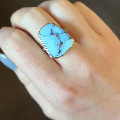 Sterling & 14K Gold Large Kazakhstani Turquoise Ring