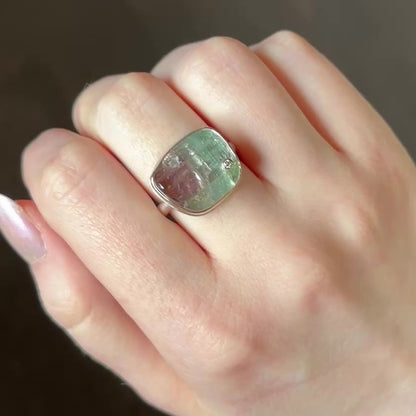 Sterling & 14K Gold Watermelon Tourmaline & Diamond Ring