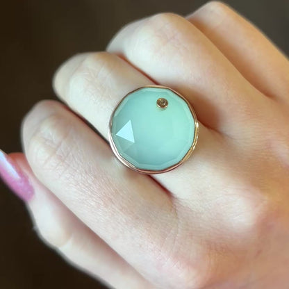 Sterling & 14K Gold Aqua Chalcedony & Diamond Ring