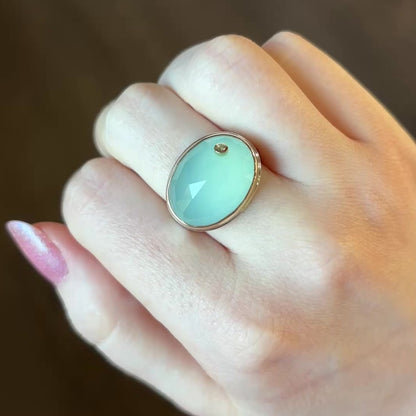 Sterling & 14K Gold Aqua Chalcedony & Diamond Ring