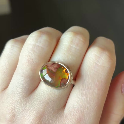 Sterling & 14K Gold Oval Mexican Fire Opal Ring
