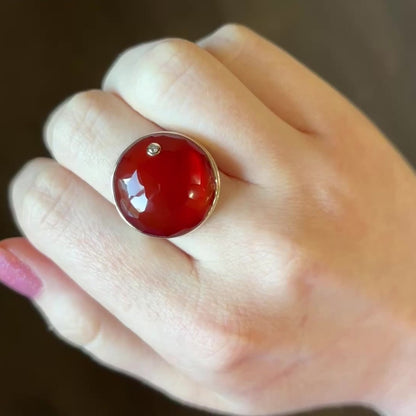 Sterling & 14K Gold Carnelian & Diamond Ring